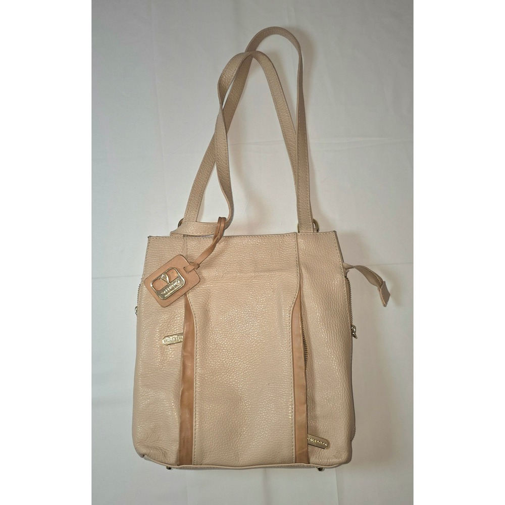 Valentina Tradizione Italiana Beige‎ Pebbled Leather Shoulder Bag Gold Hardware